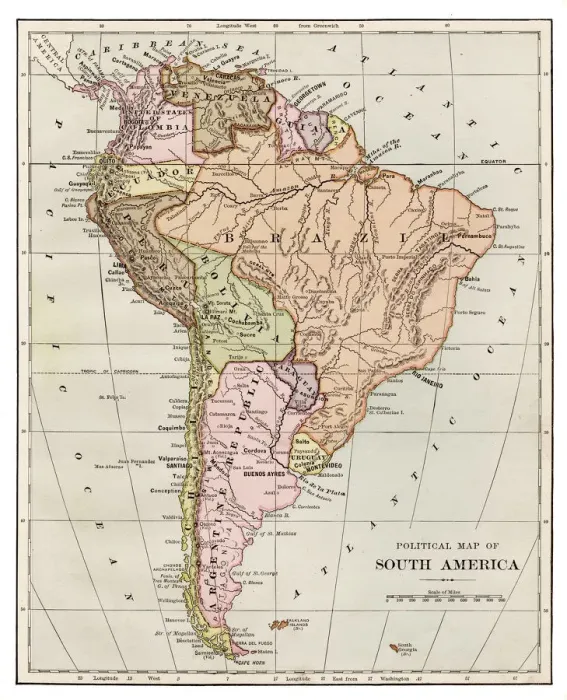 Framed Print : Map of South America 1889 Framed Print : Map of South America 1889