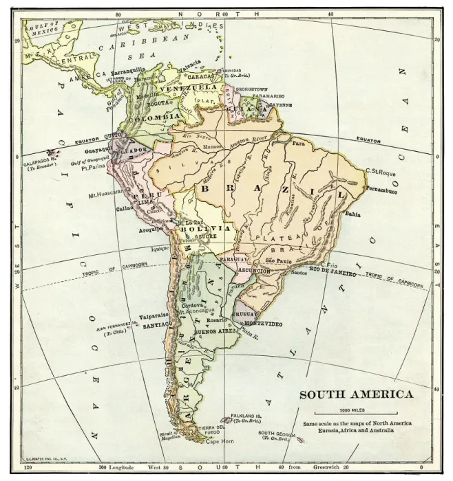 Framed Print : Map of South America 1897
