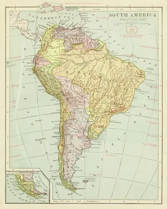 Framed Print : Map of South America 1899 Framed Print : Map of South America 1899