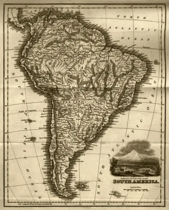 Framed Print : Map of South America (early 19th century steel engraving)