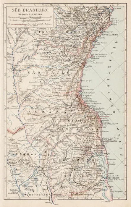 Framed Print : Map of South Brazil 1900 Framed Print : Map of South Brazil 1900