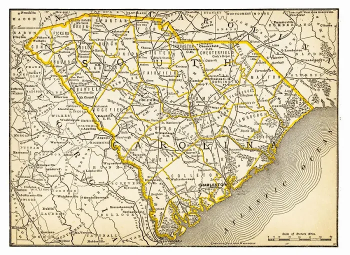 Framed Print : Map of South Carolina 1893 Framed Print : Map of South Carolina 1893