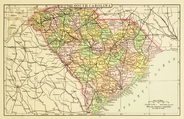 Framed Print : Map of South Carolina 1894