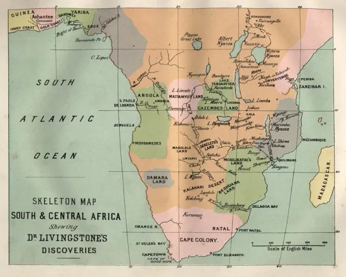 Framed Print : Map South and Central Africa, Livingstones discoveries Framed Print : Map South and Central Africa, Livingstones discoveries