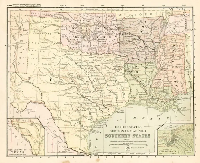 Framed Print : Map Southern States 1881 Framed Print : Map Southern States 1881