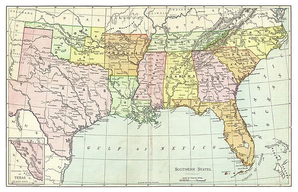 Map of Southern States USA 1895