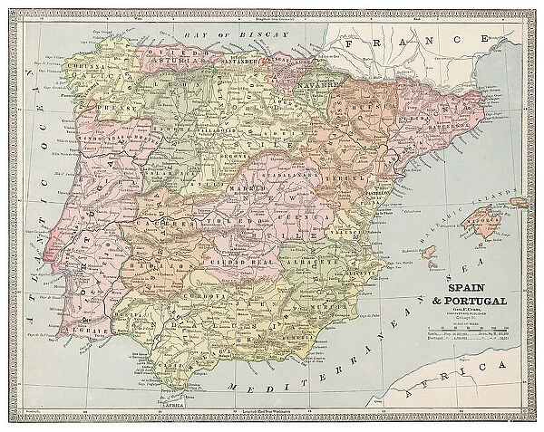 Map of Spain and Portugal 1883