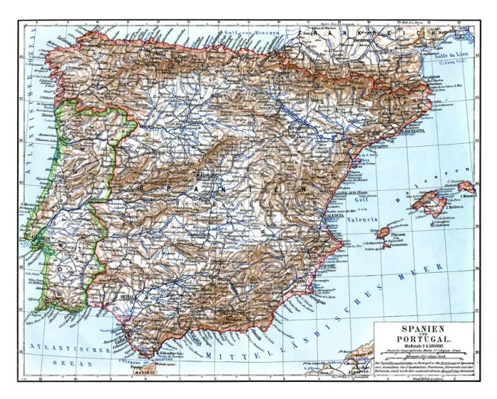 Framed Print : Map of Spain and Portugal 1897 Framed Print : Map of Spain and Portugal 1897