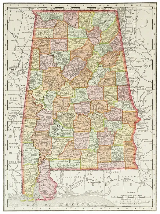 Framed Print : Map of the state of Alabama, USA 1899 Framed Print : Map of the state of Alabama, USA 1899