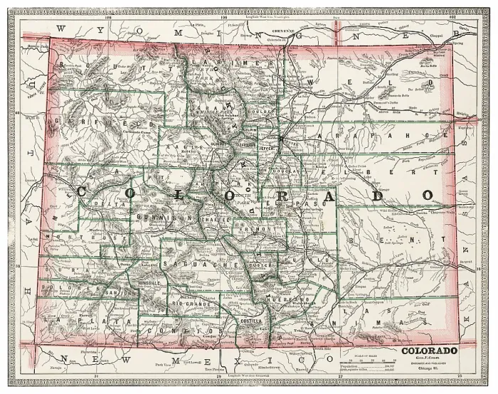 Framed Print : Map of the state of Colorado, USA 1883 Framed Print : Map of the state of Colorado, USA 1883