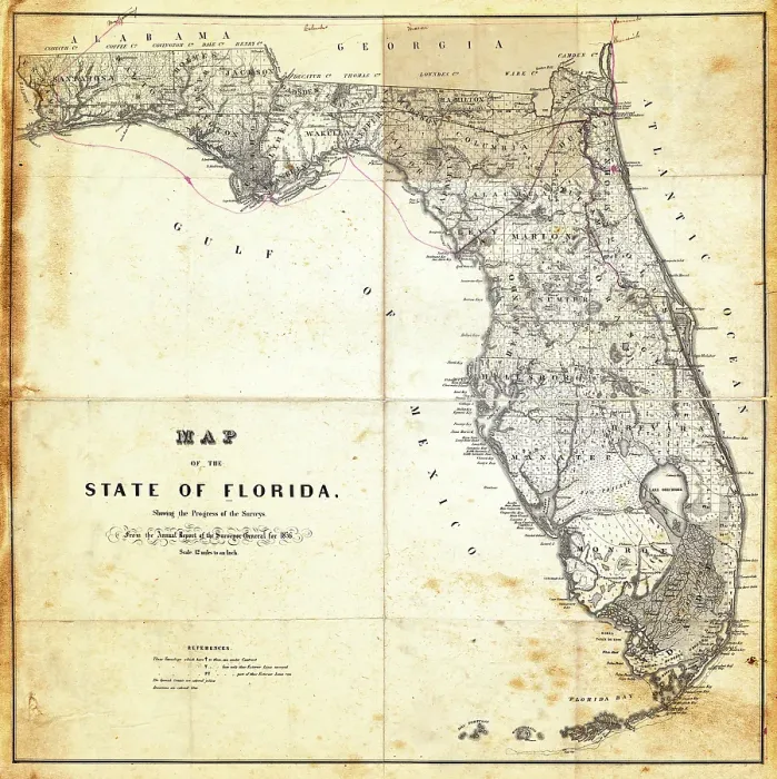 Framed Print : Map of the state of Florida 1856 Framed Print : Map of the state of Florida 1856