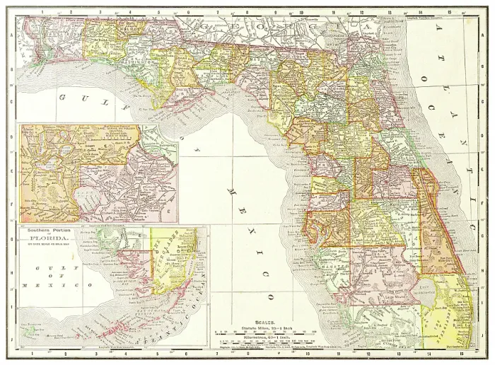 Framed Print : Map of the state of Florida, USA 1899 Framed Print : Map of the state of Florida, USA 1899