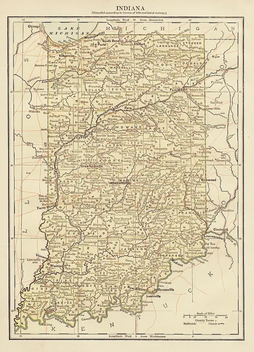 Framed Print : Map of the state of Indiana, USA 1878 Framed Print : Map of the state of Indiana, USA 1878