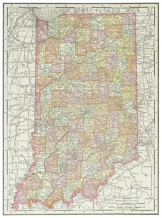 Framed Print : Map of the state of Indiana, USA 1899 Framed Print : Map of the state of Indiana, USA 1899