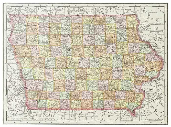 Framed Print : Map of the state of Iowa, USA 1899 Framed Print : Map of the state of Iowa, USA 1899