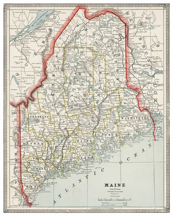 Framed Print : Map of the state of Maine, USA 1883 Framed Print : Map of the state of Maine, USA 1883