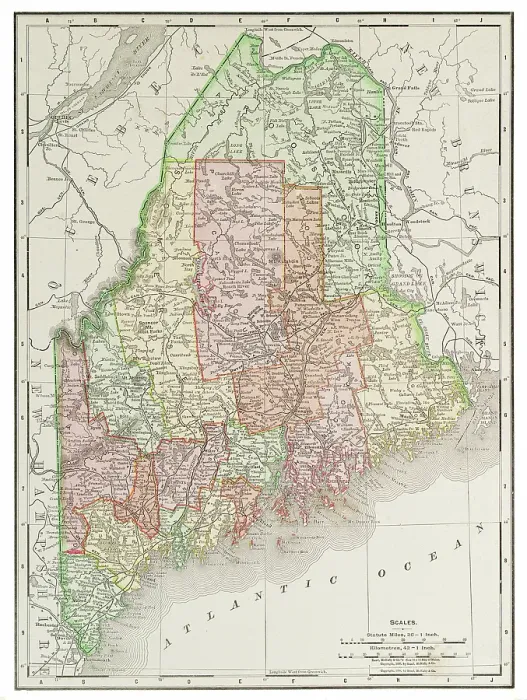 Framed Print : Map of the state of Maine, USA 1899 Framed Print : Map of the state of Maine, USA 1899