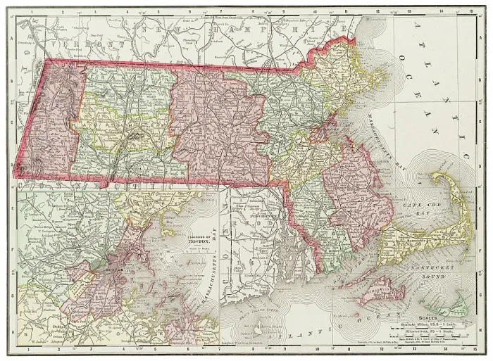 Framed Print : Map of the state of Massachusetts, USA 1899 Framed Print : Map of the state of Massachusetts, USA 1899