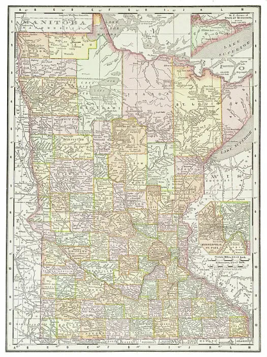 Framed Print : Map of the state of Minnesota, USA 1899 Framed Print : Map of the state of Minnesota, USA 1899