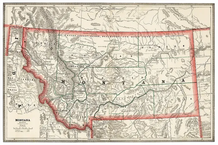 Framed Print : Map of the state of Montana, USA 1883 Framed Print : Map of the state of Montana, USA 1883