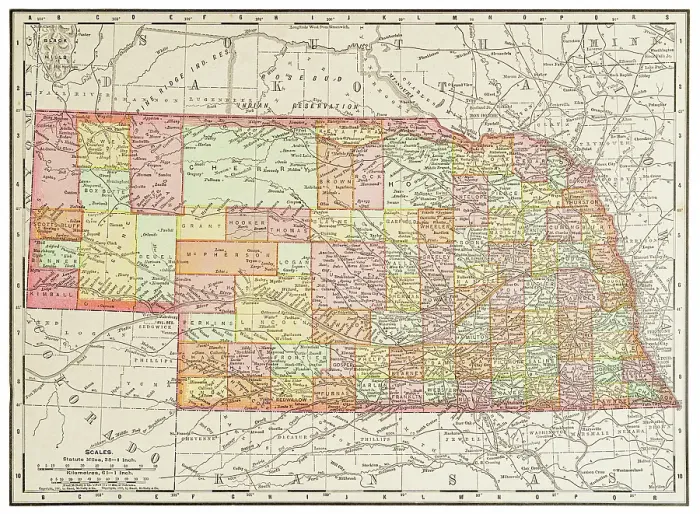 Framed Print : Map of the state of Nebraska, USA 1899 Framed Print : Map of the state of Nebraska, USA 1899