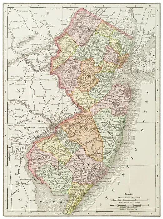 Framed Print : Map of the state of New Jersey, USA 1899 Framed Print : Map of the state of New Jersey, USA 1899