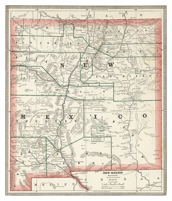 Framed Print : Map of the state of New Mexico, USA 1883 Framed Print : Map of the state of New Mexico, USA 1883