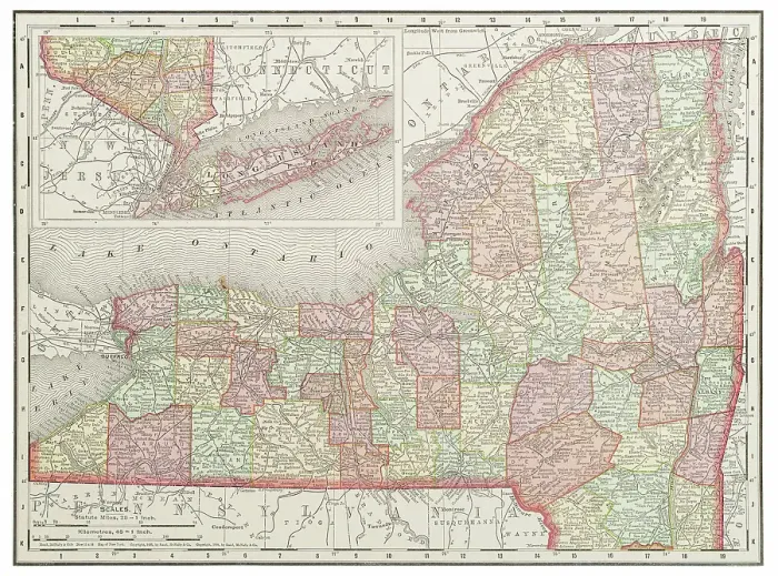 Framed Print : Map of the state of New York, USA 1899 Framed Print : Map of the state of New York, USA 1899