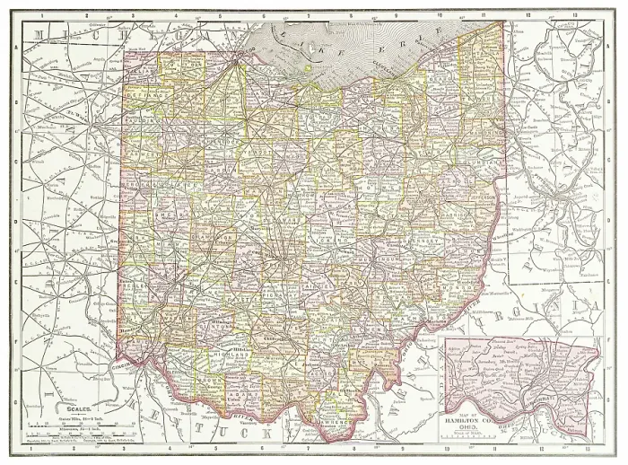 Framed Print : Map of the state of Ohio, USA 1899 Framed Print : Map of the state of Ohio, USA 1899