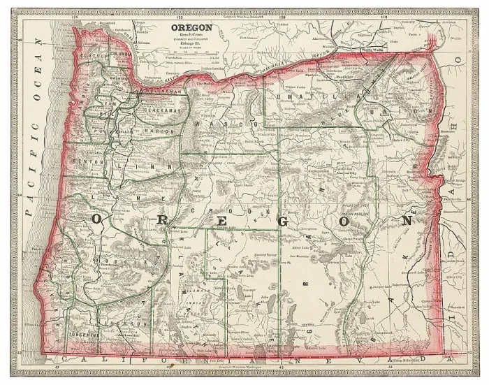 Framed Print : Map of the state of Oregon, USA 1883 Framed Print : Map of the state of Oregon, USA 1883