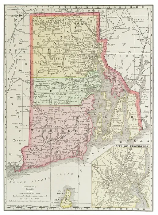 Framed Print : Map of the state of Rhode Island, USA 1899 Framed Print : Map of the state of Rhode Island, USA 1899