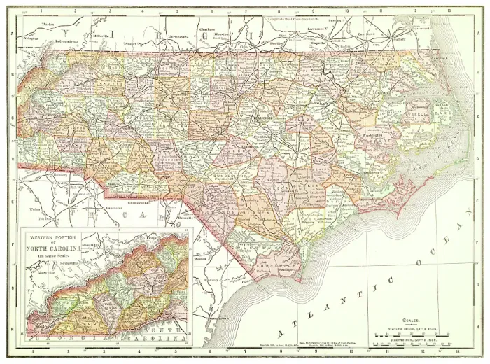 Framed Print : Map of the state of South Carolina, USA 1899