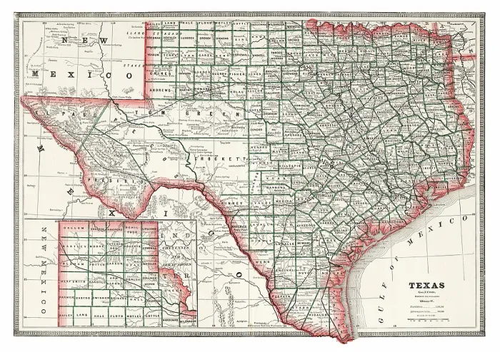 Framed Print : Map of the state of Texas, USA 1883 Framed Print : Map of the state of Texas, USA 1883