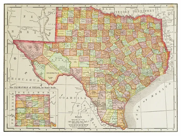 Framed Print : Map of the state of Texas, USA 1899 Framed Print : Map of the state of Texas, USA 1899