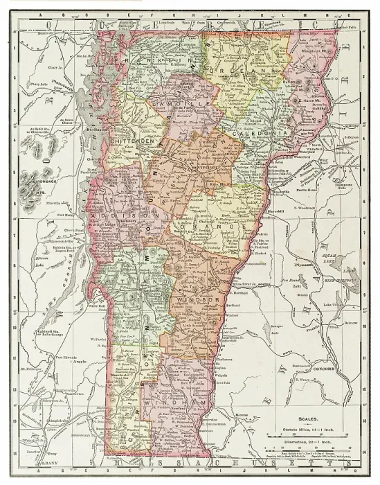 Framed Print : Map of the state of Vermont, USA 1899 Framed Print : Map of the state of Vermont, USA 1899