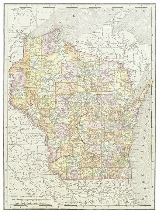 Framed Print : Map of the state of Wisconsin, USA 189 Framed Print : Map of the state of Wisconsin, USA 189