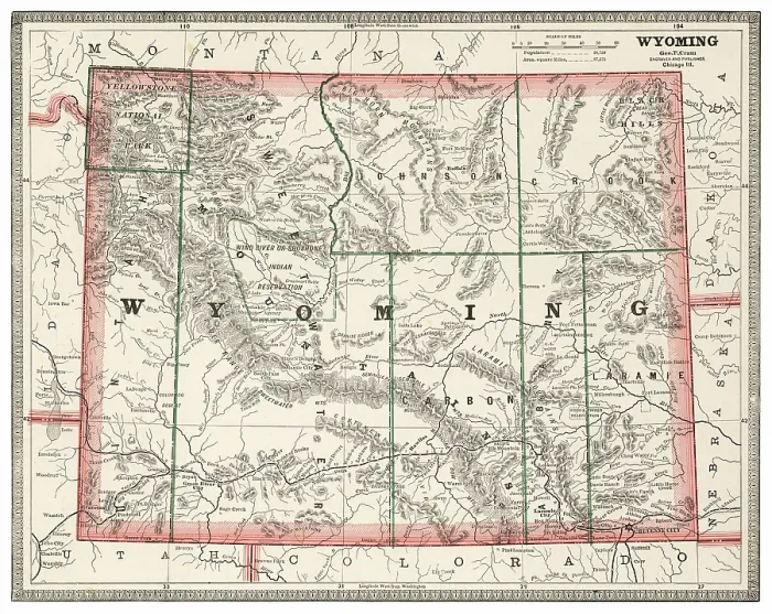 Framed Print : Map of the state of Wyoming, USA 1883 Framed Print : Map of the state of Wyoming, USA 1883