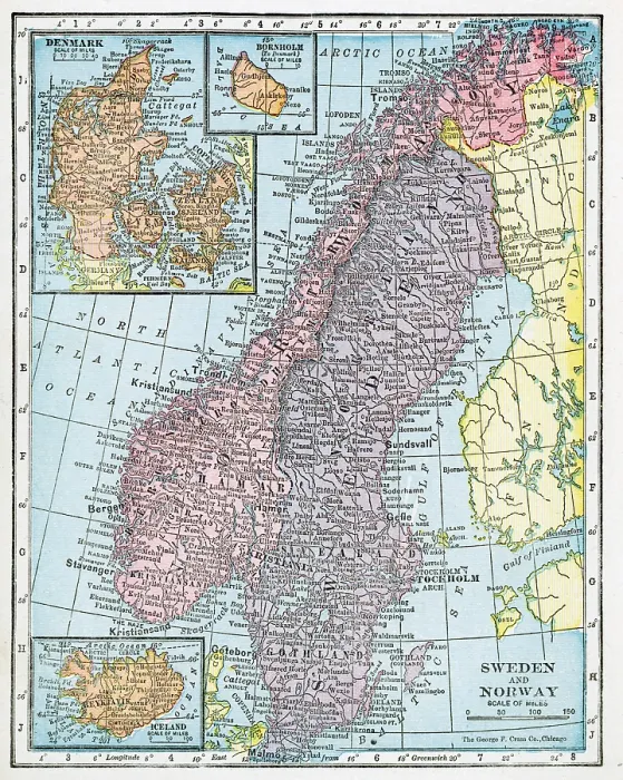 Framed Print : Map Of Sweden, Norway, Denmark, And Iceland Framed Print : Map Of Sweden, Norway, Denmark, And Iceland