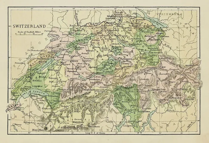 Framed Print : Map of Switzerland Framed Print : Map of Switzerland