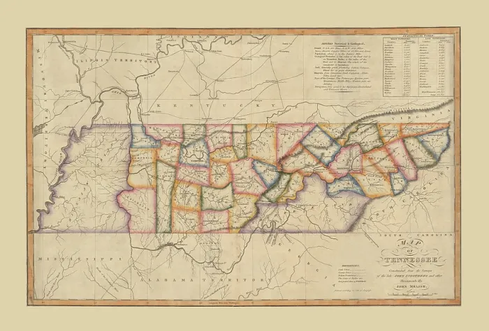 Framed Print : Map of Tennessee 1818 Framed Print : Map of Tennessee 1818