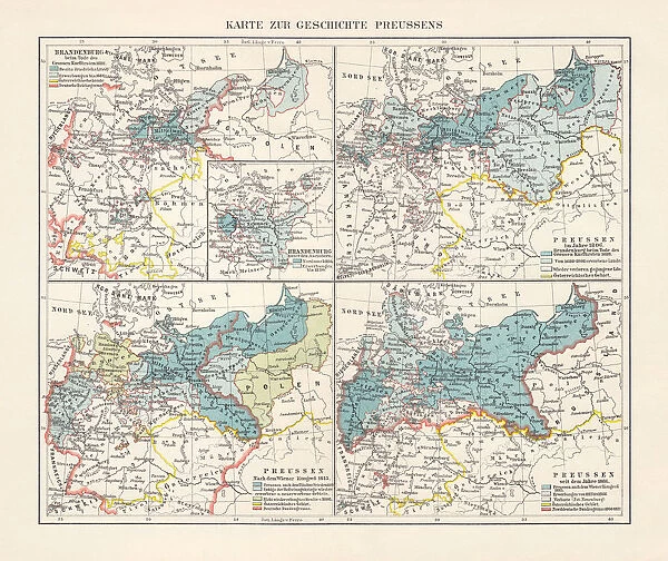 Map on the territorial development of Prussia, lithograph, 1897