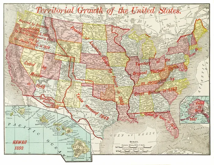Framed Print : Map of Territorial Growth of the United States 1899 Framed Print : Map of Territorial Growth of the United States 1899