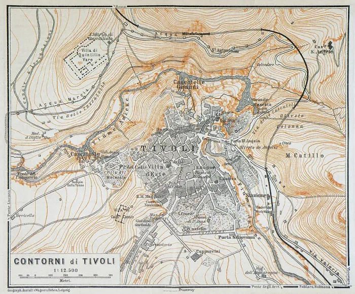 Framed Print : Map of Tivoli and surroundings, Italy - 1893 Framed Print : Map of Tivoli and surroundings, Italy - 1893