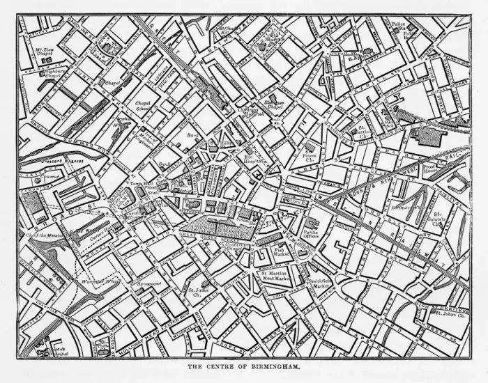 Framed Print : Map of The Town Center of Birmingham, England Victorian Engraving, 1840 Framed Print : Map of The Town Center of Birmingham, England Victorian Engraving, 1840