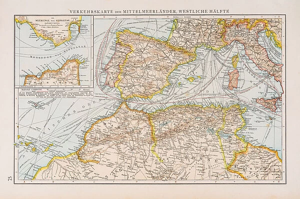 Map of traffic in the Mediterranean sea 1896