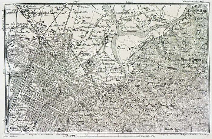 Framed Print : Map of Turin, Italy - 1893