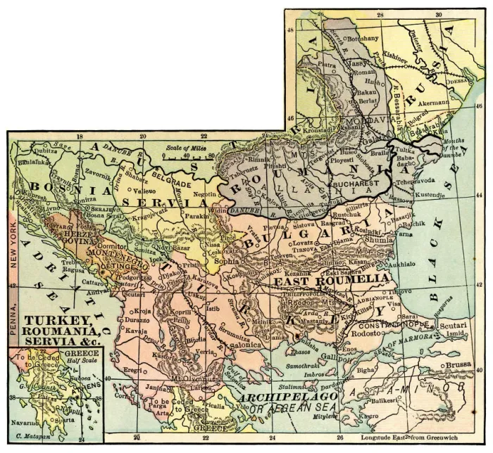 Framed Print : Map of Turkey and Rumania 1889 Framed Print : Map of Turkey and Rumania 1889