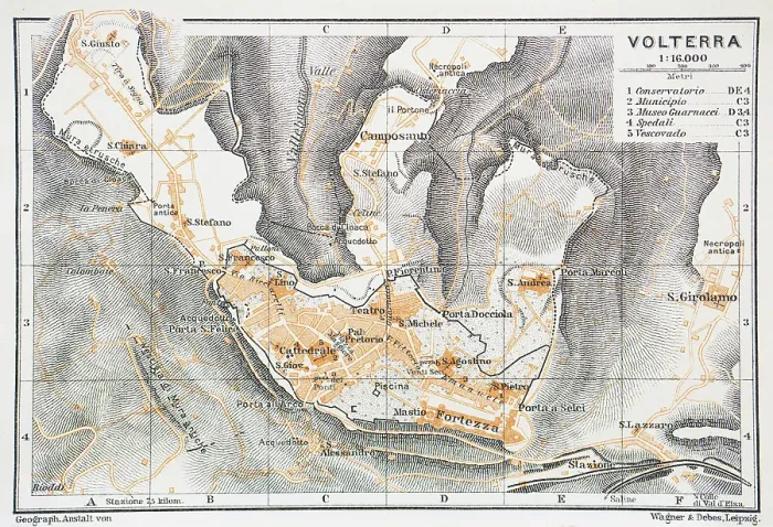 Framed Print : Map of the twon of Volterra, Italy - 1893 Framed Print : Map of the twon of Volterra, Italy - 1893