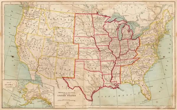 誕生年 アメリカ合衆国地図型コレクション 1881 United States Map Print by Wilson and Hinkle. Art Prints