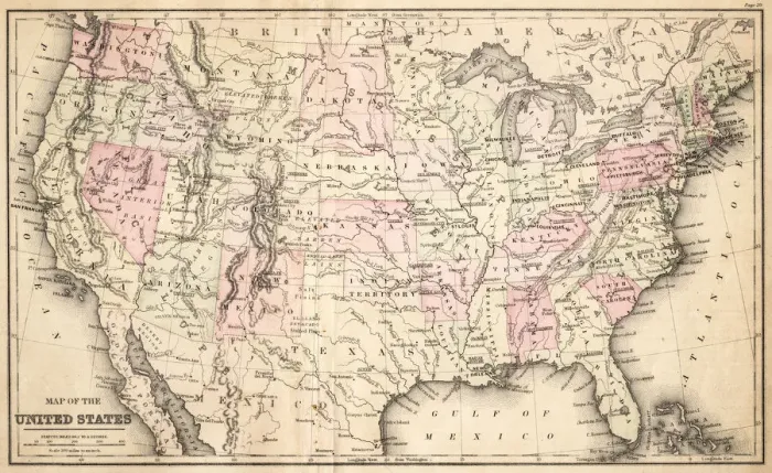 Framed Print : Map of United States 1883 Framed Print : Map of United States 1883